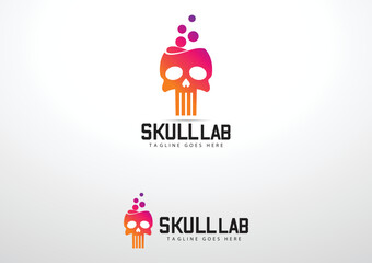 Skull Head Lab Logo Design, Vector Graphic Symbol Icon Illustration Creative Idea.