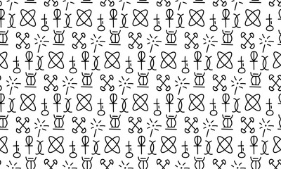 Simple Kwanzaa black and white seamless pattern background with hand drawn symbols icons of seven principles of Kwanzaa. African American heritage celebration holiday. Vector backdrop, textile design