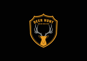 Deer And Shield Logo Design Template. Deer Head Logo Icon, Deer Shield Icon Design Illustration, Impala Icon