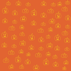 Sketch Pumpkin vegetable Halloween on orange color background