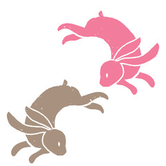 和風版画スタンプ　飛び跳ねるウサギ　2色セット