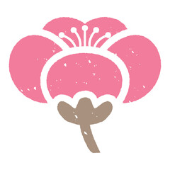 和風版画スタンプ　シンプルな梅の花　2色