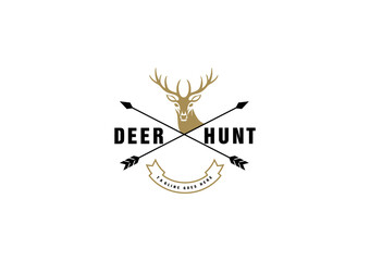 Deer Hunter Logo Template, Deer Antlers, Vintage, Brand Logo.