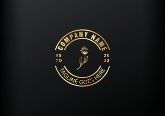 Flower line logo icon vector template, Gold Color And Black Background.