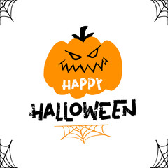 Happy Halloween party vector lettering. Handwritten Halloween holiday lettering for banner, poster, greeting card, party invitation. Vector illustration with Hand drawn decorative design element.