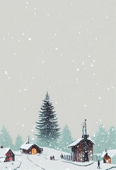 The village cover by snow in winter. Poster Card Cover Graphic design for Christmas and New Year.  Beautiful Landscape wallpaper background.