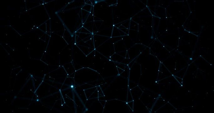 Computer-generated animation of blue abstract geometric shapes on a dark background
