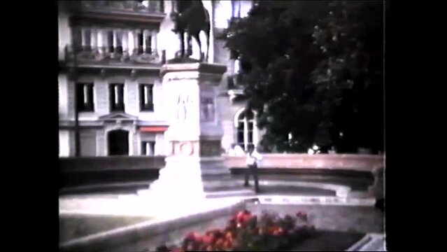 Geneva, Switzerland 1970s: Statue of General Dufour - 1970s vintage video 8mm