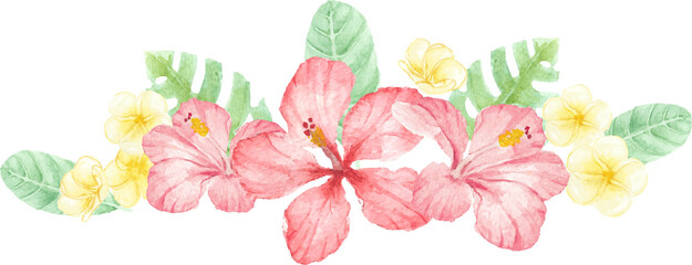 watercolor hand draw summer red hibiscus flower bouquet elements © Unchalee