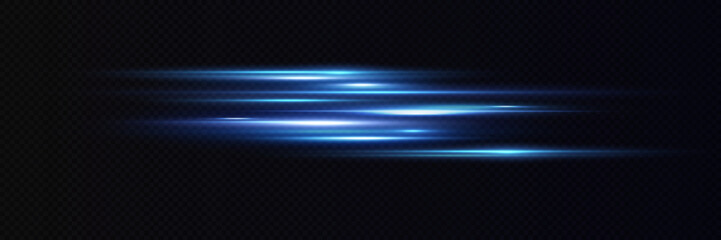 Motion light effect for banners. Blue lines. The effect of speed on a blue background. lines of light, speed and movement. Vector lens flare.