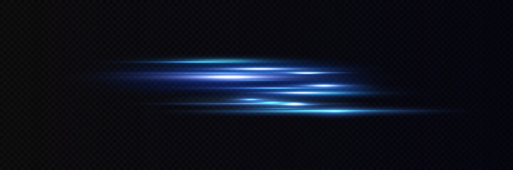 Motion light effect for banners. Blue lines. The effect of speed on a blue background. lines of light, speed and movement. Vector lens flare. © kulinskaia