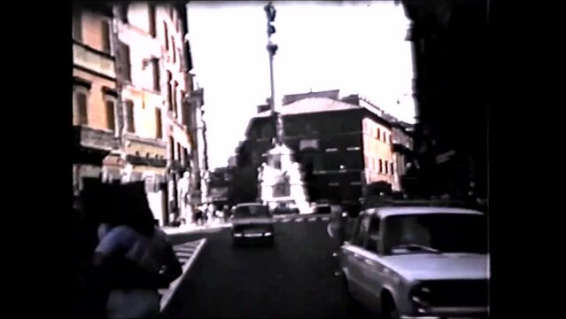 Rome, Italy 1960s Column of the Immaculate Conception and Traffic in Mignanelli Square - 1960s vintage video 8mm