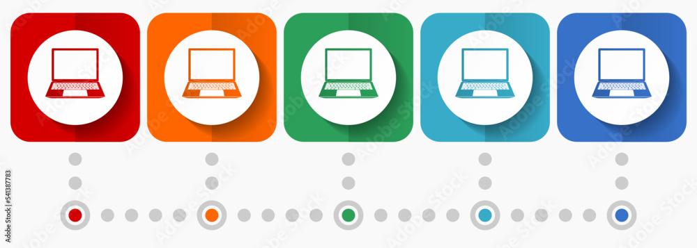 Poster Notebook, laptop, mobile computer vector icons, infographic template, set of flat design symbols in 5 color options