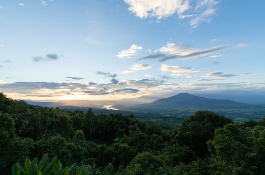Nice lighting with sunset view at Phupapor, Loei, Thailand. nature view iamge for create local travel tourism.
