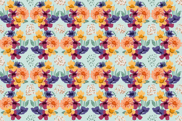Hand drawn abstract floral pattern. Botanical seamless background design with blooming wild flowers. Vector illustration for wrapping paper, wallpaper, fabric print, interior decor