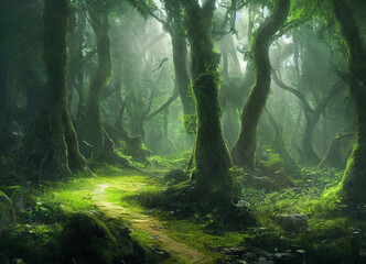 Jungle scenery with beautiful trees and plants, natural green environment with amazing nature