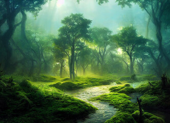 Forest scenery with beautiful trees and plants, natural green environment waith amazing nature
