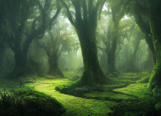 Obraz premium Forest scenery with beautiful trees and plants, natural green environment waith amazing nature