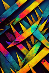 Colorful Blue And Gold Spiky Jagged Abstract Art Illustration. Wild Flow Vibrant contrast Background
