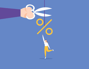 discounts. price offers, coupons and vouchers. cut the discount promo using scissors. a woman trying to get a discount. female buyers. illustration concept design. banner, poster, ui