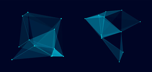 Fototapeta na wymiar Set of blue shapes interpreted by artificial intelligence. Network connection structure concept. Big data in cyberspace. Vector illustration.
