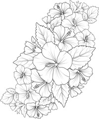 Hand drawn daisy flower bouquet vector sketch illustration engraved ink art botanical leaf branch collection isolated on white background coloring page and books.