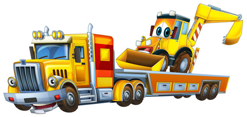 Obraz na płótnie Canvas cartoon tow truck driving car excavator illustration