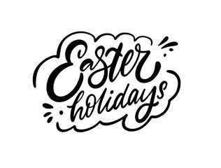 Easter Holiday lettering phrase in black, capturing the essence of the festive season. Perfect for adding a touch of elegance to your Easter-themed designs or decorations.