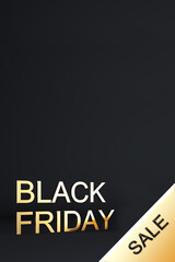 Black friday sale 3d golden text on a black background for social media story vertical format.