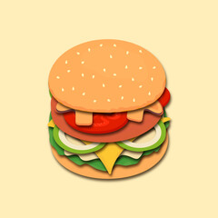Illustration with paper cut burger. Illustration can be used in print, banners, icons