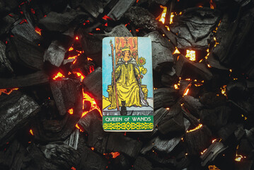 Queen of wands Tarot card. Moscow, Russia MAY 15, 2022