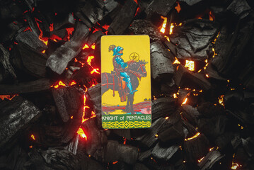 Knight of pentacles Tarot card. Moscow, Russia MAY 15, 2022