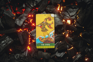 The Fool Tarot card. Moscow, Russia MAY 15, 2022