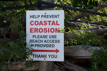 A sign warning of coastal erosion