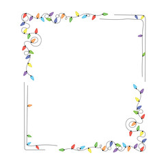Christmas rectangular frame of Christmas garland, frame of Christmas colored lights garland