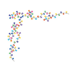 Christmas corner border of Christmas garland, frame of Christmas colored lights garland