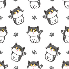 Seamless pattern of cute colorful cat cartoon. Happy meow. Animals character design. Cute background for textile print, wrapping paper, baby clothing. Pattern Cat