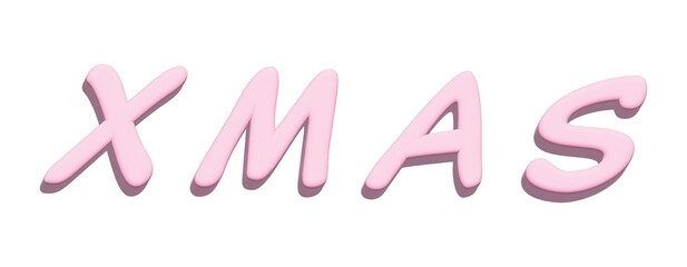Pink letter xmas in 3D rendering cute cartoon style