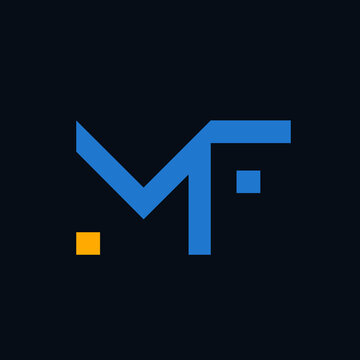 MF monogram logo signature icon.Letter m, letter f alphabet initials isolated on dark fund.Lettering sign.Modern design, web, tech, minimal style characters.Geometric typography.