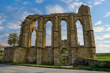Fototapeta premium Ruins of St. George's Church of the Latins, next to the Famagusta harbor castle