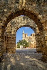 Fototapeta na wymiar Lala Mustafapasa Mosque view through the arches