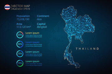Thailand map infographics vector template with abstract geometric mesh polygonal light concept on blue background. Template for diagram, graph, presentation and chart
