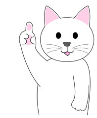 A white cat  gesturing with a finger: white background
