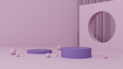 minimal pastel pink and purple pedestal or podium mockup display, empty platform for product showcase and presentation, clean stage, 3d rendering