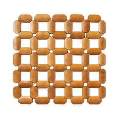 Bamboo hot pot stand cutout. Square wooden trivet isolated on a white background. Eco friendly  hot pad using to protect table and countertop from heat damage. Kitchen utensil.