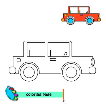 Coloring page or colorful book of cute car. Vector illustration.