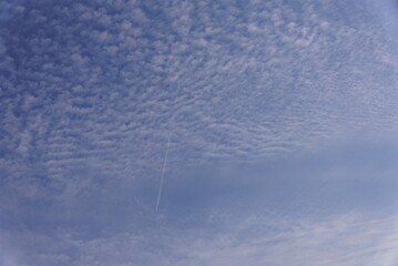 青空と細かい雲　飛行機雲