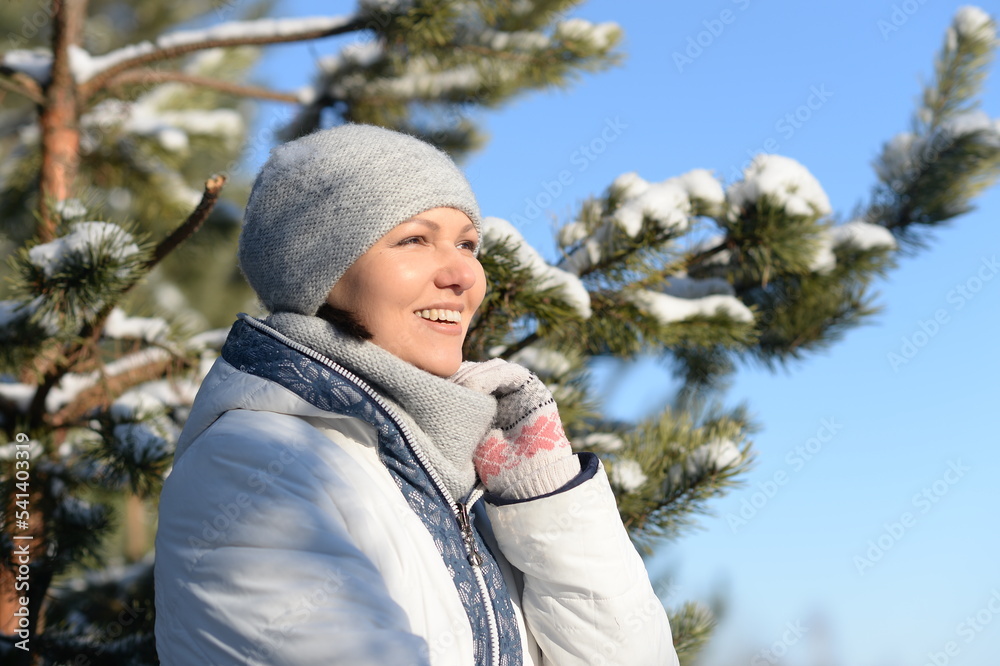 Sticker portrait of a beautiful girl in winter