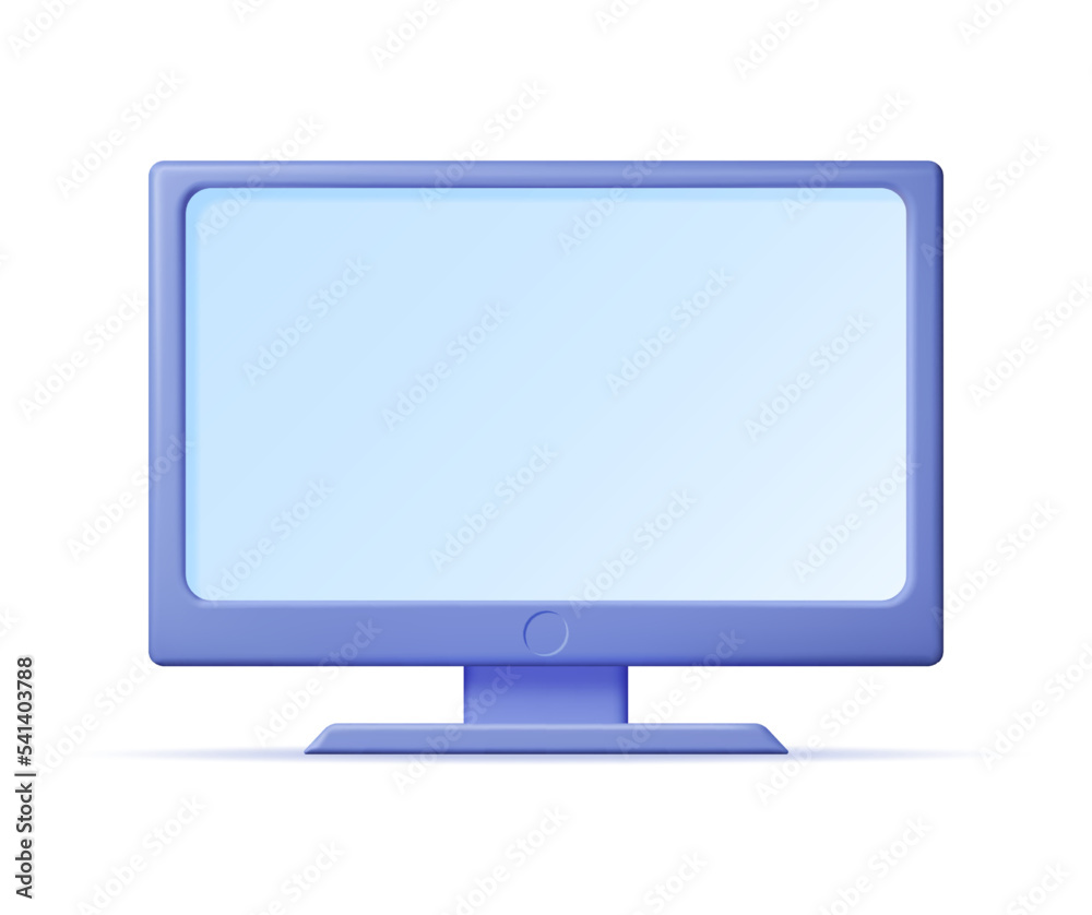 Poster 3d cartoon pc monitor isolated. render computer lcd display mock up with blank screen. flat tv icon.