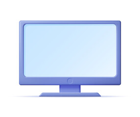 3d Cartoon PC Monitor Isolated. Render Computer LCD Display Mock Up with Blank Screen. Flat TV Icon. Technology Concept. 3D rendering. Minimal Vector Illustration